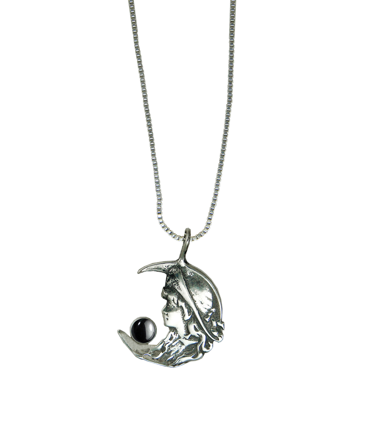 Sterling Silver Young Moon Goddess Pendant With Hematite